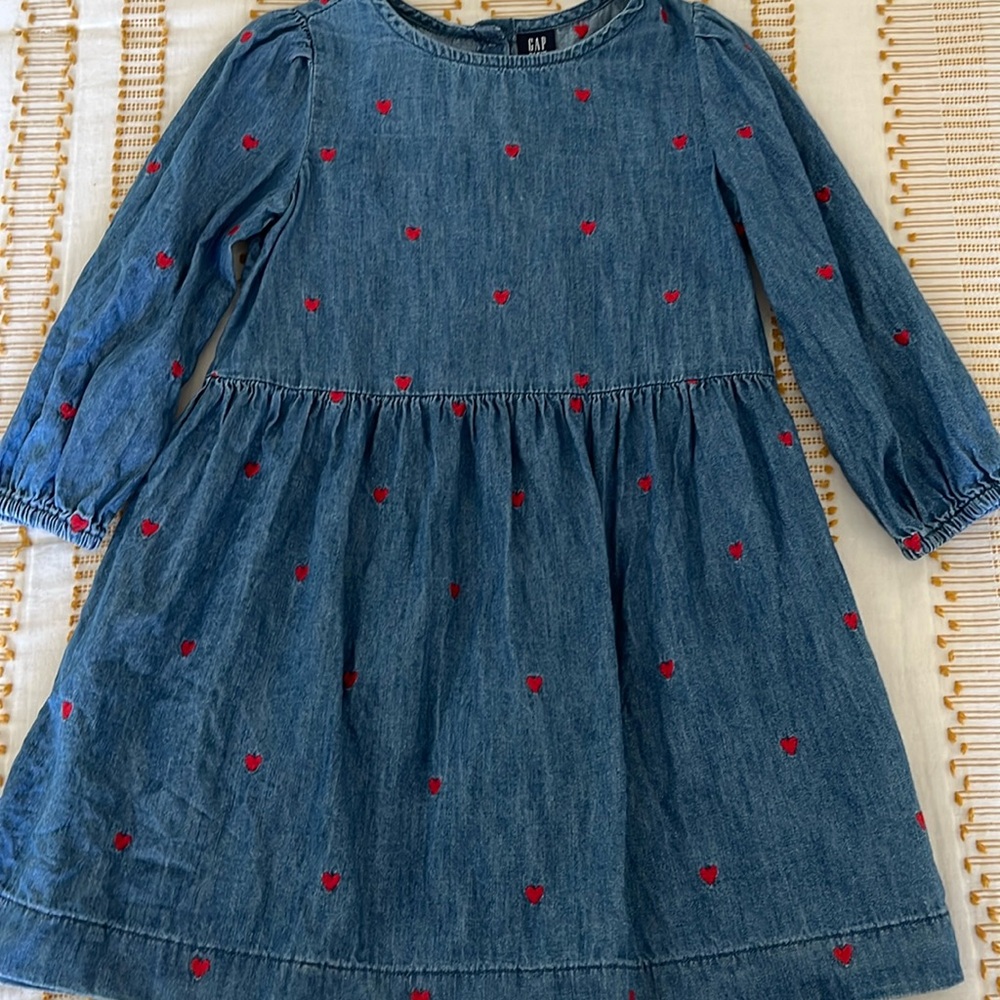Heart Embroidered Denim Dresss